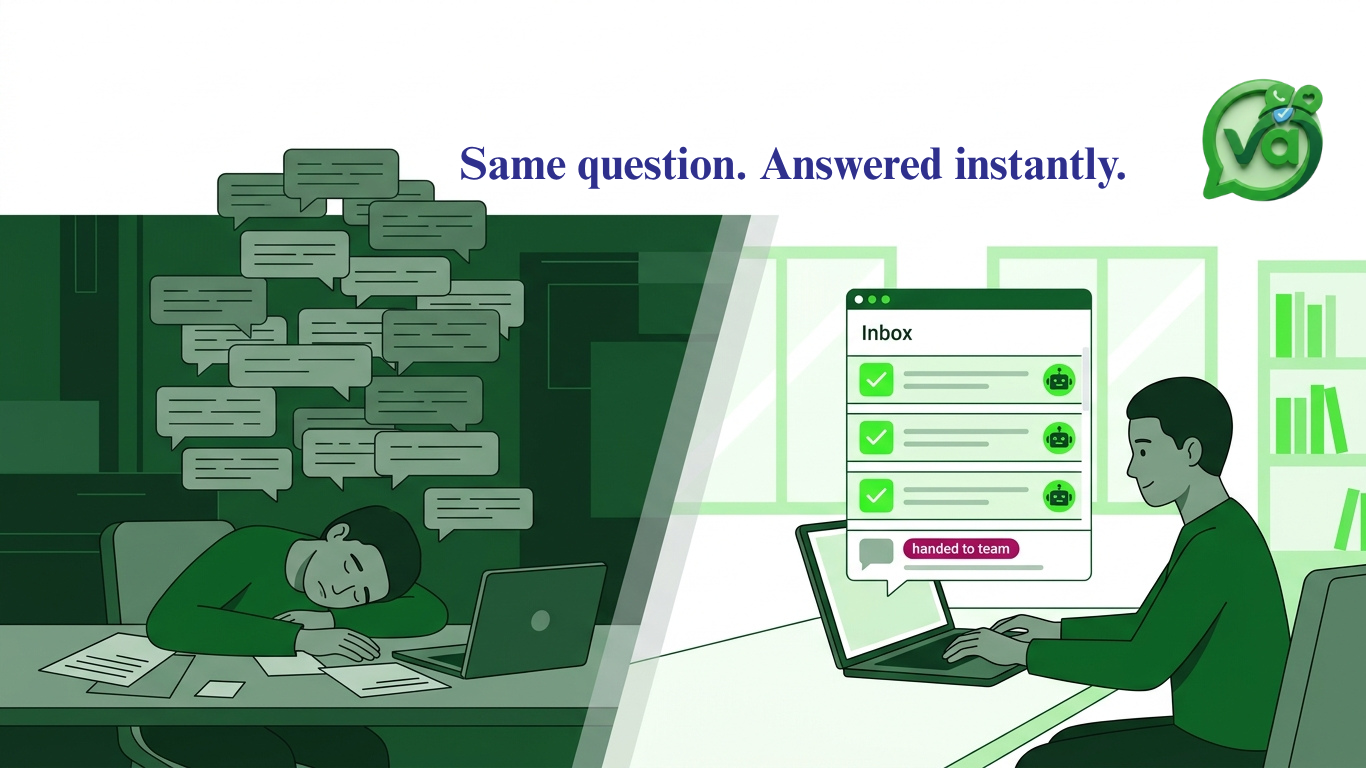 Support agent overwhelmed by repetitive customer questions, including after-hours messages